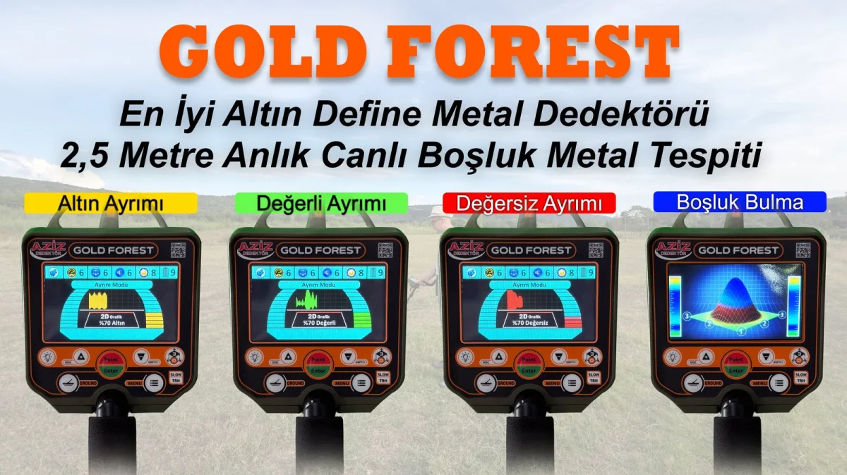 Gold Forest dedektör altın ayrımı, değerli ayrım, değersiz ayrım ve boşluk bulma ekranları